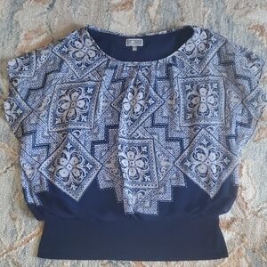 JM Collection Navy and White Blouse Size L